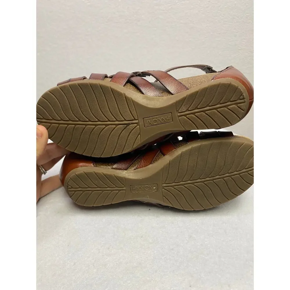 Axxiom Naomi Brown Strappy Wedge‎ Sandals Size 7